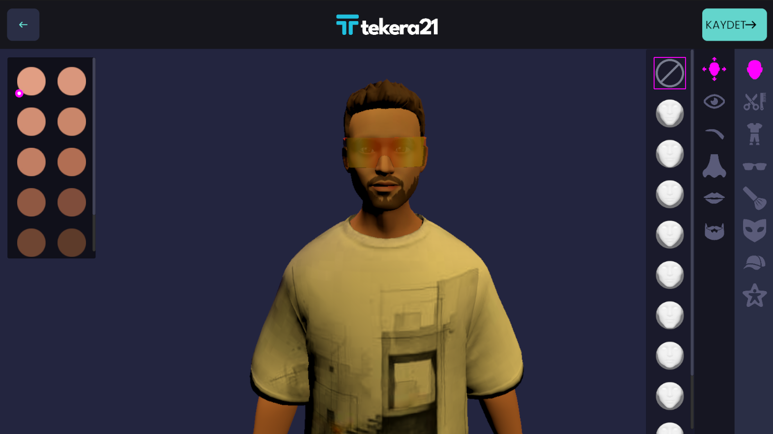Avatar özelleştirme ekranı